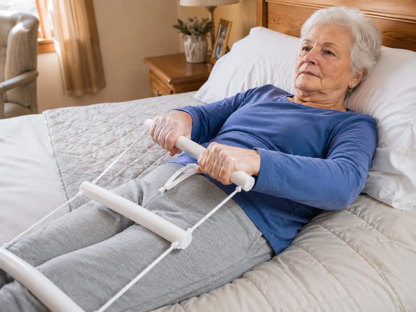 Aufrichthilfe am Bett: Bettleiter mit Sprossen und Haltegriff zum Aufsetzen