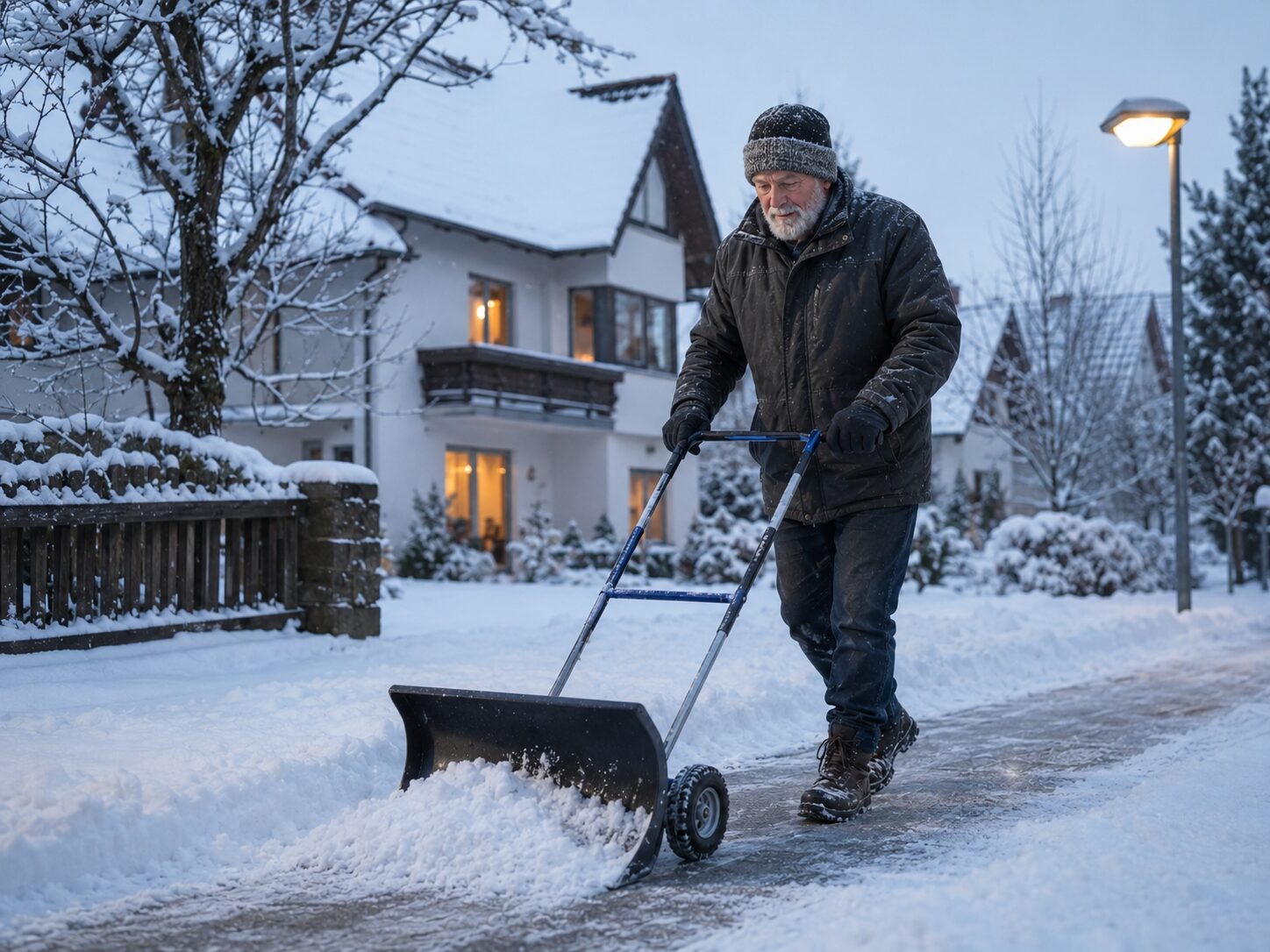 Schneeschieber mit Rollen für Senioren