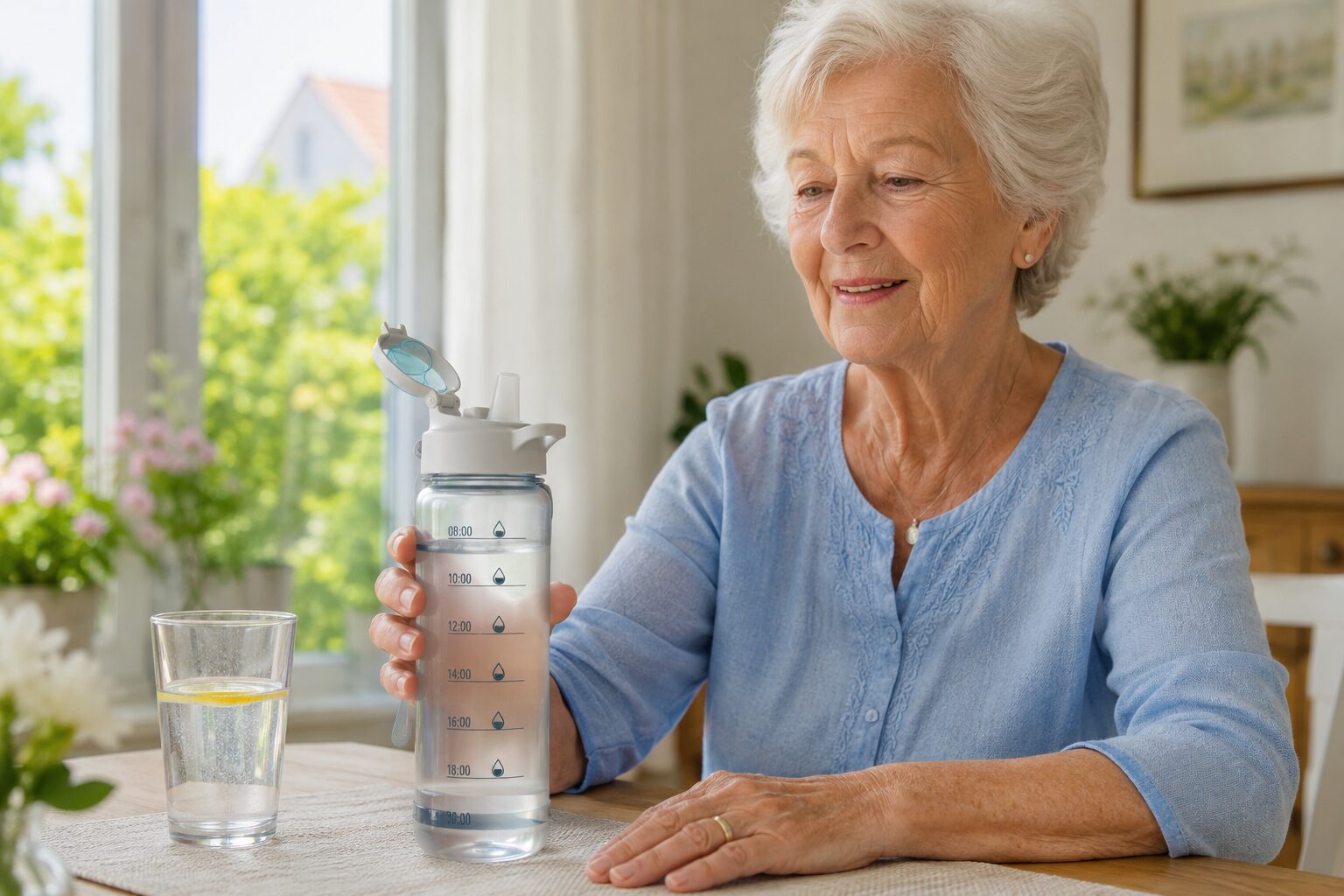 Trinkflasche und Trinkerinnerung fuer Senioren