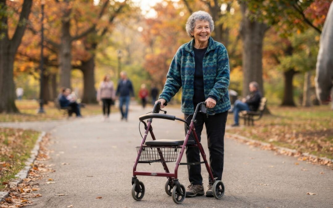 Gehstock oder Rollator bei nassem Laub: was Senioren im Herbst Halt gibt