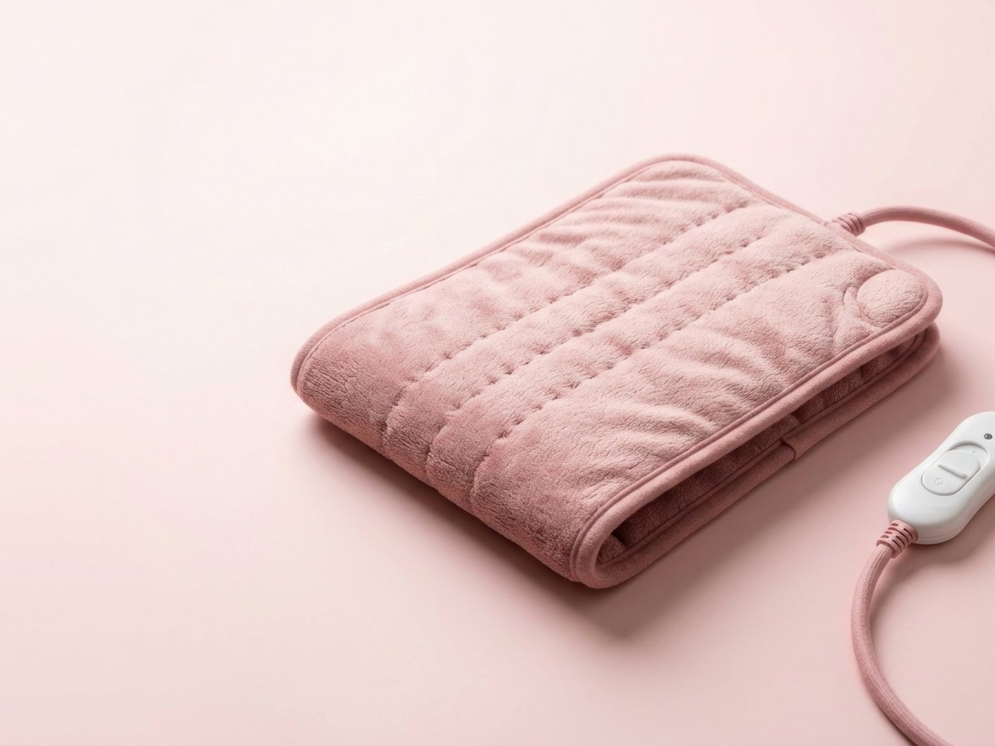 Weiches rosa Heizkissen mit Stoffbezug und Handschalter am Kabel