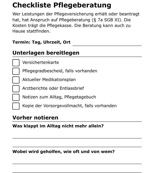Vorlage: Checkliste Pflegeberatung