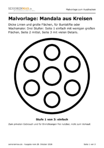 Malvorlage mit dicken Linien: Mandala aus Kreisen, Stufe einfach