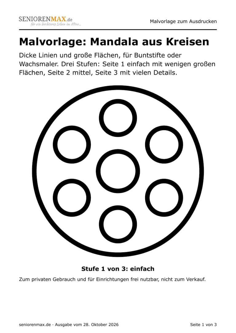 Malvorlage mit dicken Linien: Mandala aus Kreisen, Stufe einfach