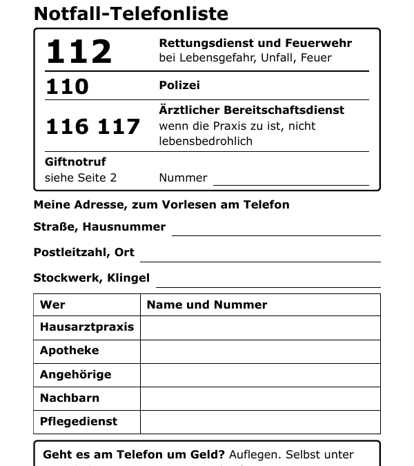 Vorlage: Notfall-Telefonliste