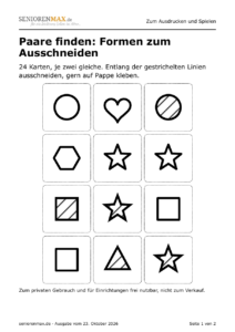 Legespiel Paare finden: 24 Karten mit geometrischen Formen, je zwei gleiche, zum Ausschneiden